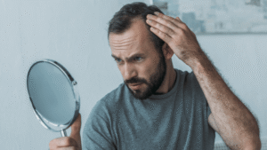 hombre mirando espejo preocupacion caida cabello inicio alopecia madrid