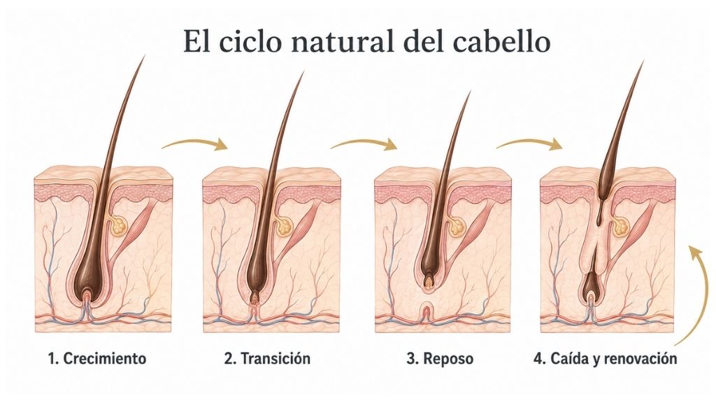 Fases de crecimiento, transición, reposo y renovación del cabello