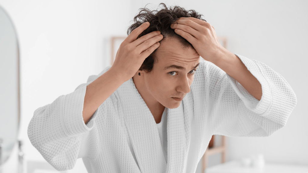 Hombre observando la pérdida de cabello antes de valorar un injerto capilar