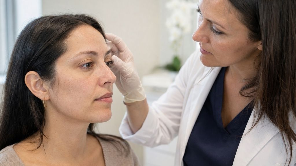 Especialista valorando si una paciente es candidata para un injerto de cejas